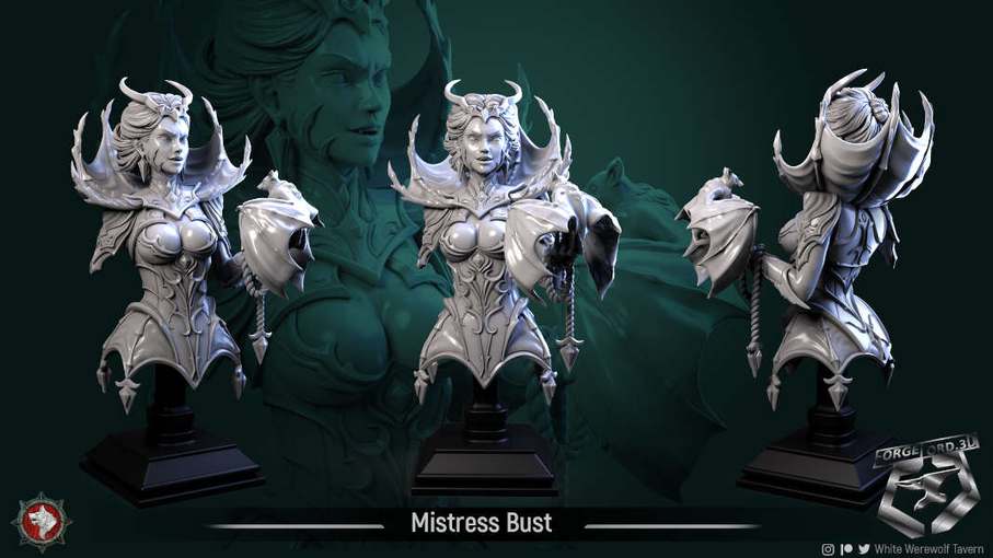 Mistress-bust-75mm-fantasy-tabletop-RPG-3D-miniatures-white-werewolf-tavern