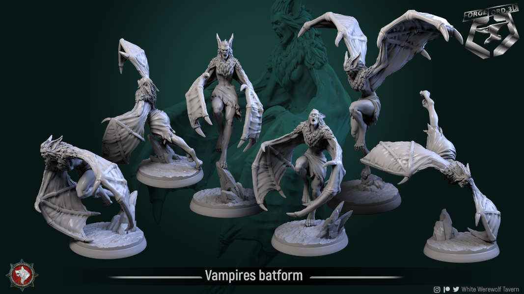 Vampires-batform-set-32mm-figurines-fantasy-tabletop-RPG-3D-miniatures-white-werewolf-tavern