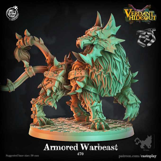 Armored-Warbeast-CastNPlay-verdant-hideout-Collection--fantasy-tabletop-RPG-3D-miniatures