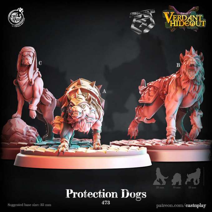 Protection-Dogs-CastNPlay-verdant-hideout-Collection--fantasy-tabletop-RPG-3D-miniatures