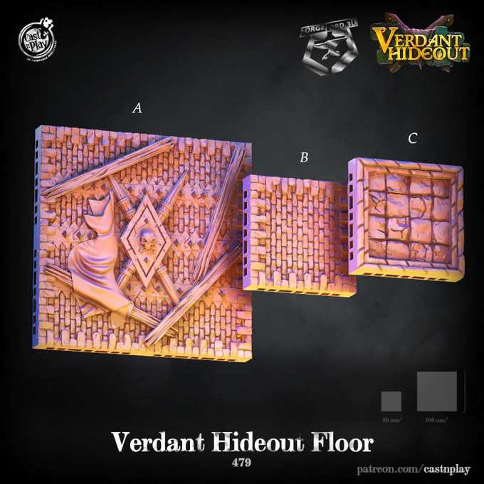 Verdant-Hideout-Floor-Tiles-CastNPlay-Wizard's-Tower-Collection--fantasy-tabletop-RPG-3D-miniatures