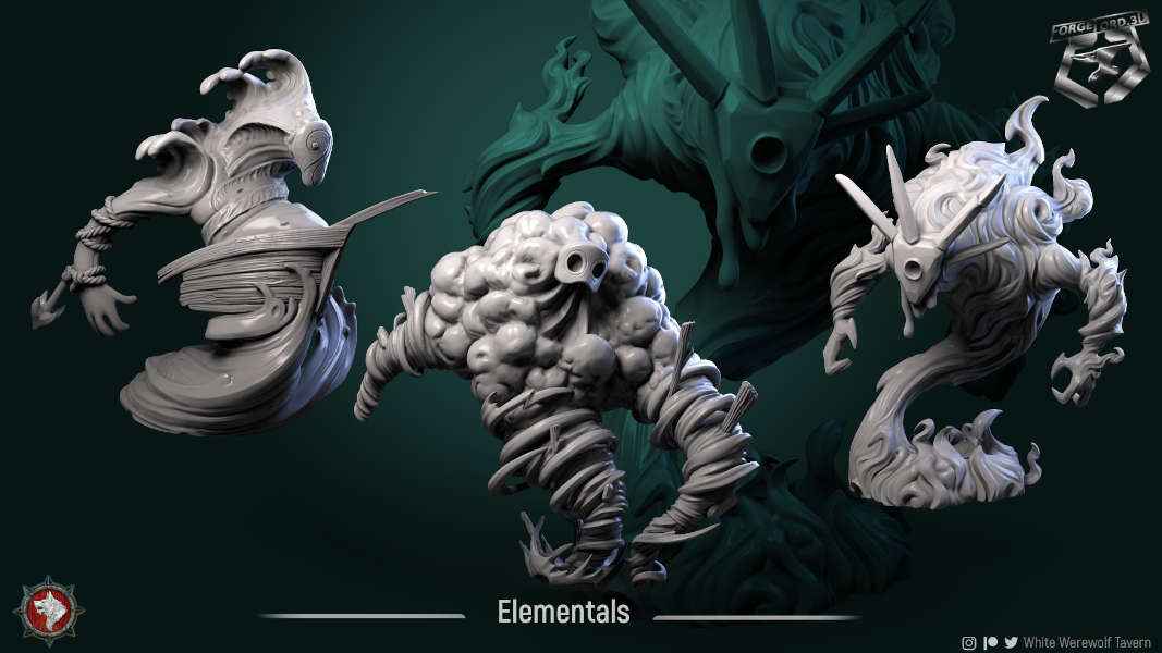 Elementals-32mm-figurines-fantasy-tabletop-RPG-3D-miniatures-white-werewolf-tavern