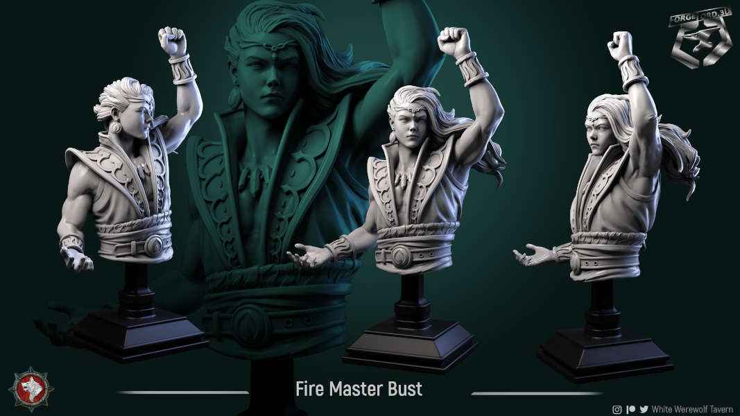Fire-Master-bust-75mm-fantasy-tabletop-RPG-3D-miniatures-white-werewolf-tavern