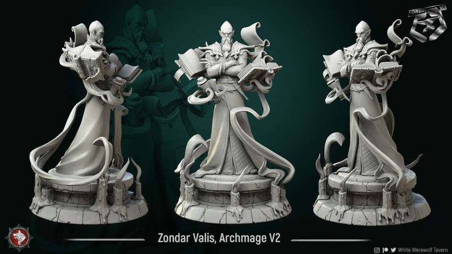 Zondar-Valis,-Archmage-75mm-statue-fantasy-tabletop-RPG-3D-miniatures-white-werewolf-tavern