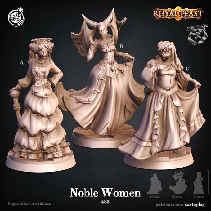 Noble-Women-CastNPlay-Royal-feast-Collection--fantasy-tabletop-RPG-3D-miniatures