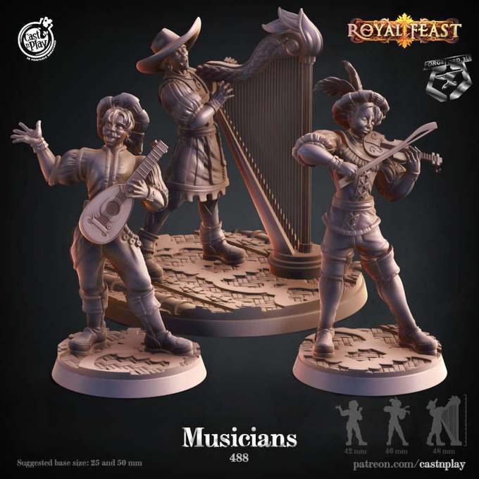 Musicians-CastNPlay-Royal-feast-Collection--fantasy-tabletop-RPG-3D-miniatures