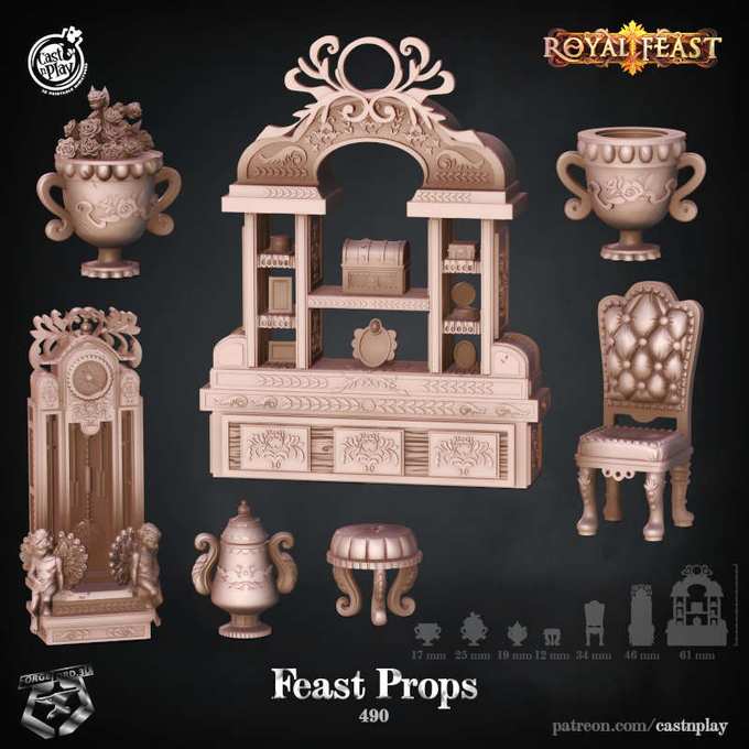 royal-Feast-Props-CastNPlay-Royal-feast-Collection--fantasy-tabletop-RPG-3D-miniatures