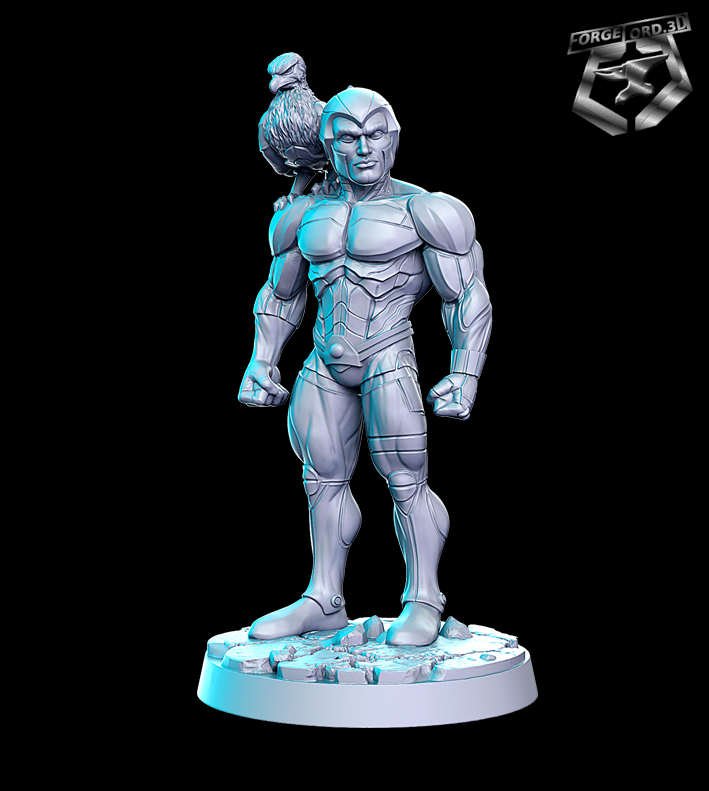 Hawkith-(space-enforcer-with-familiar)-RN-Estudio--figurines-fantasy-tabletop-RPG-3D-miniatures