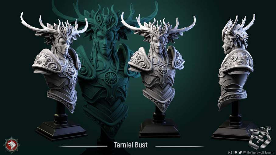 Tarniel-bust-75mm-figurines-fantasy-tabletop-RPG-3D-miniatures-white-werewolf-tavern