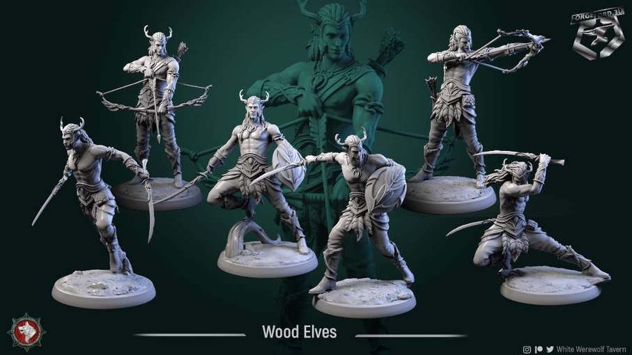 Wood Elves-set-32mm-figurines-fantasy-tabletop-RPG-3D-miniatures-white-werewolf-tavern