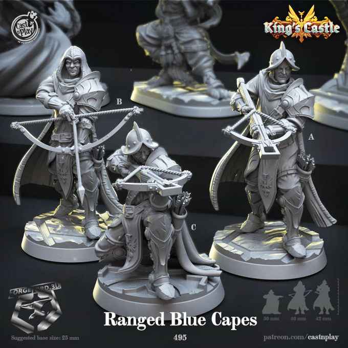 Ranged-Blue-Capes-CastNPlay-King's-Castle-Collection--fantasy-tabletop-RPG-3D-miniatures