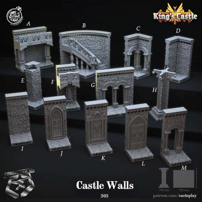 king's-Castle-Walls-CastNPlay-rroyal-feast-Collection--fantasy-tabletop-RPG-3D-miniatures