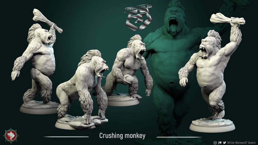 Crushing-monkey-set-32mm-figurines-fantasy-tabletop-RPG-3D-miniatures-white-werewolf-tavern