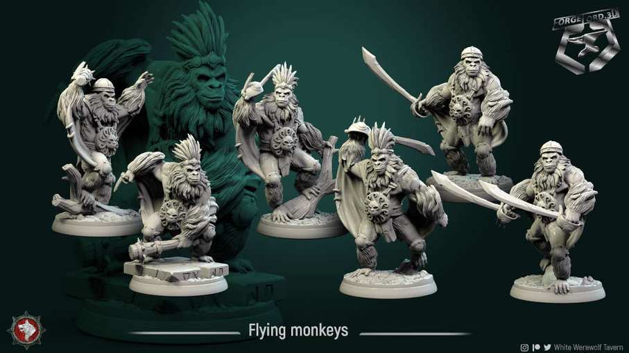 Flying-monkeys-set-32mm-figurines-fantasy-tabletop-RPG-3D-miniatures-white-werewolf-tavern
