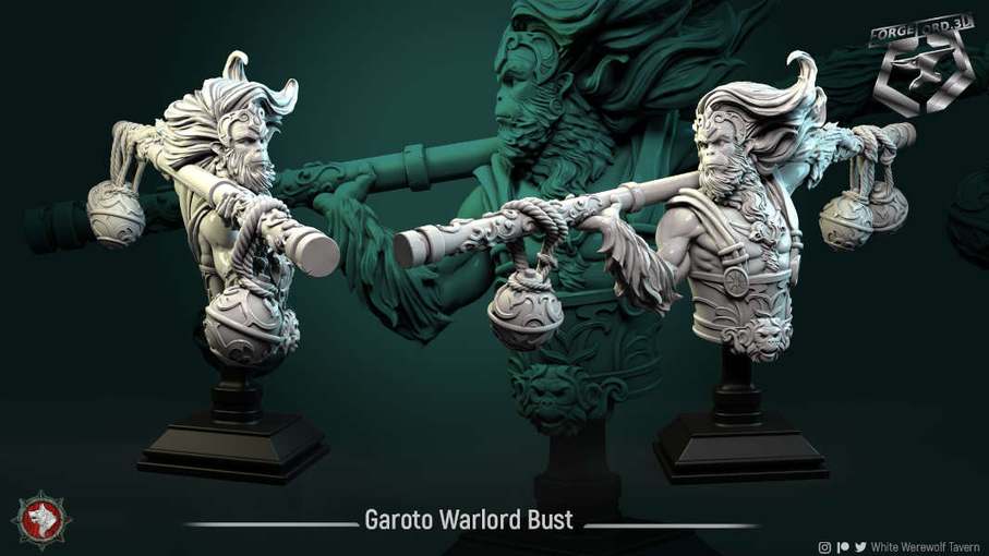 Garoto-Warlord-bust-75mm-figurines-fantasy-tabletop-RPG-3D-miniatures-white-werewolf-tavern