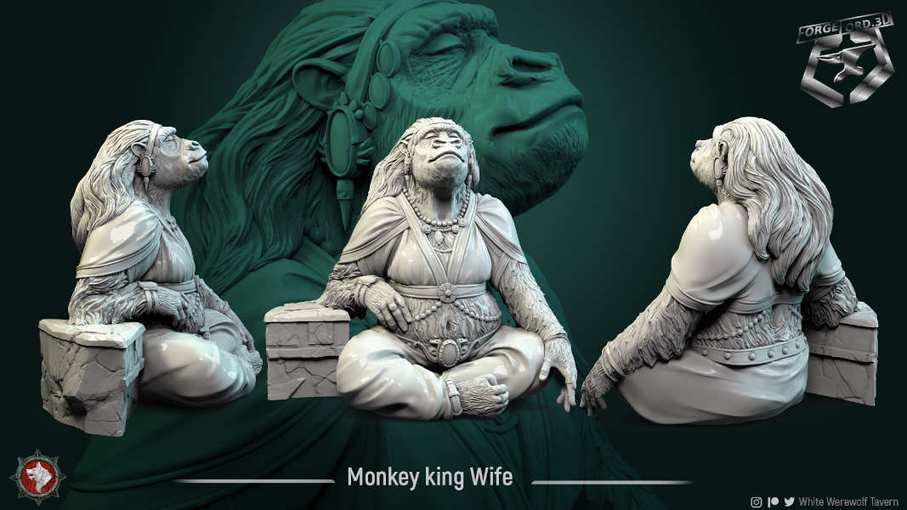 Monkey-king-Wife-75mm-figurines-fantasy-tabletop-RPG-3D-miniatures-white-werewolf-tavern