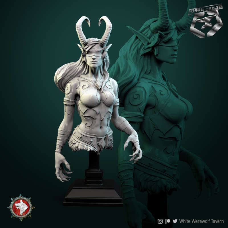 Demon-Hunter-bust-75mm-figurines-fantasy-tabletop-RPG-3D-miniatures-white-werewolf-tavern