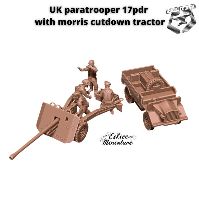 17pdr-UK-paratroopers-with-Morris-countdown-tractor-deployed-WWII-Figurines-3D-miniatures-Eskice-Miniature-historical-1