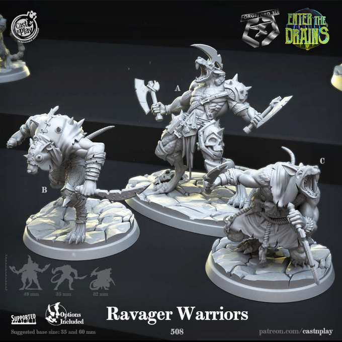 Ravager-Warriors-CastNPlay-enter-the-drains-Collection--fantasy-tabletop-RPG-3D-miniatures