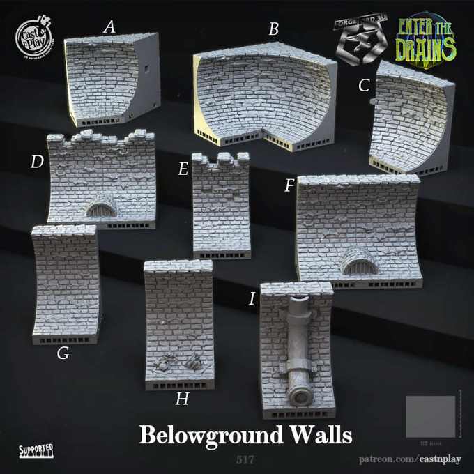 Belowground-Walls-CastNPlay-rroyal-feast-Collection--fantasy-tabletop-RPG-3D-miniatures