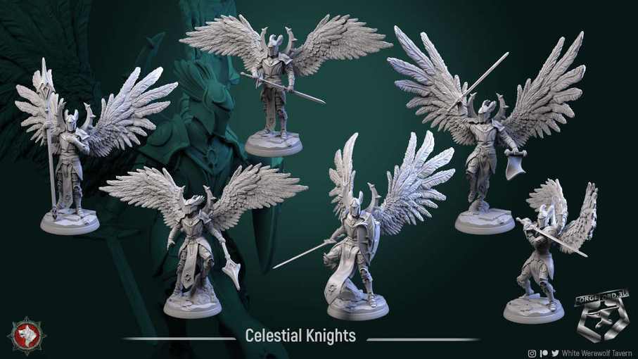 Celestial-Knights-set-32mm-figurines-fantasy-tabletop-RPG-3D-miniatures-white-werewolf-tavern