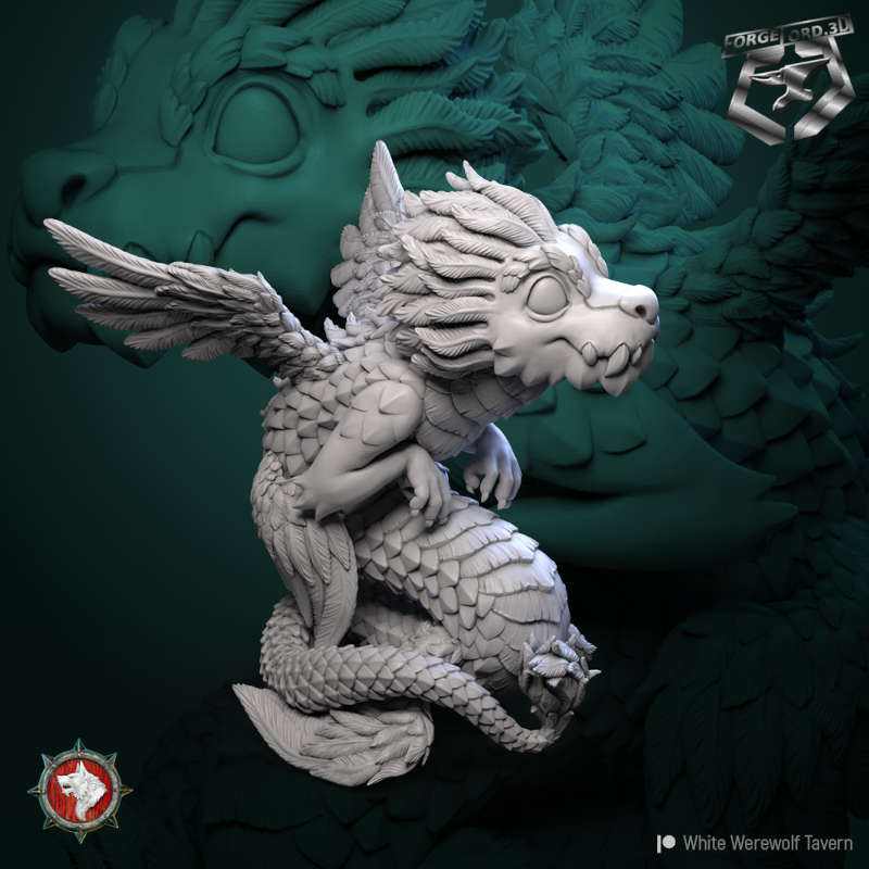 Little-dragon-figurines-fantasy-tabletop-RPG-3D-miniatures-white-werewolf-tavern
