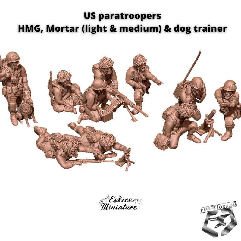 US-paratroopers-HMG-&-Mortar-WWII-Figurines-3D-miniatures-Eskice-Miniature-historical-1