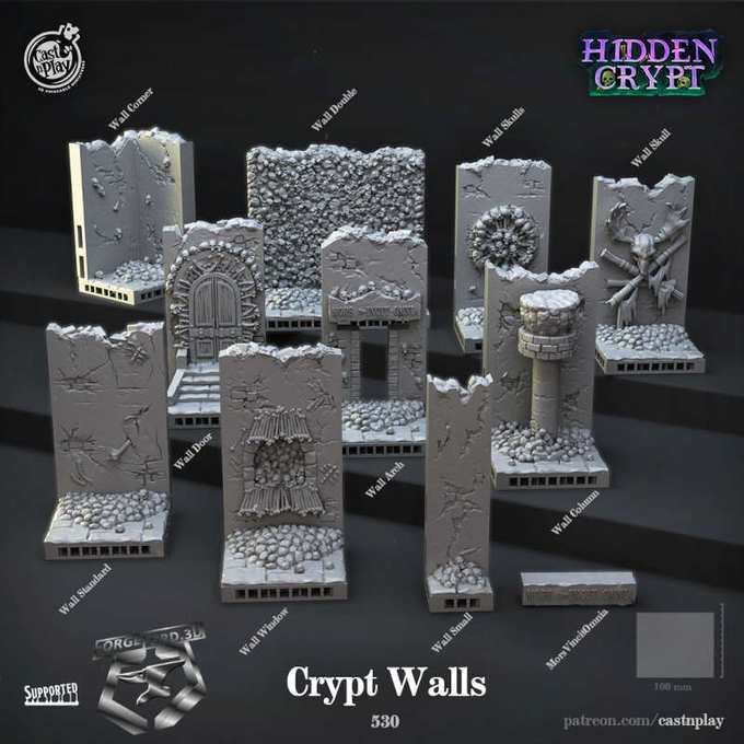 Crypt-Walls-Walls-CastNPlay-rroyal-feast-Collection--fantasy-tabletop-RPG-3D-miniatures