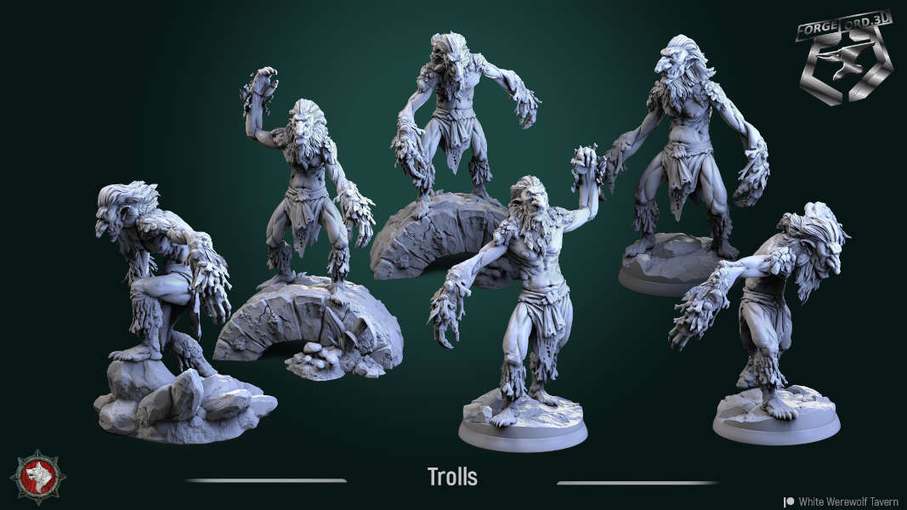 Trolls-set-32mm-figurines-fantasy-tabletop-RPG-3D-miniatures-white-werewolf-tavern