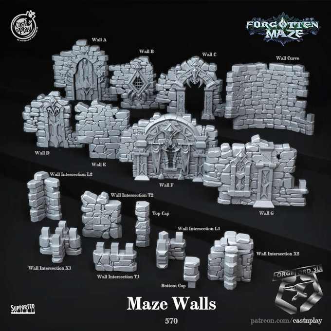 Maze-s-Walls-CastNPlay-Forgotten-Maze-Collection--fantasy-tabletop-RPG-3D-miniatures