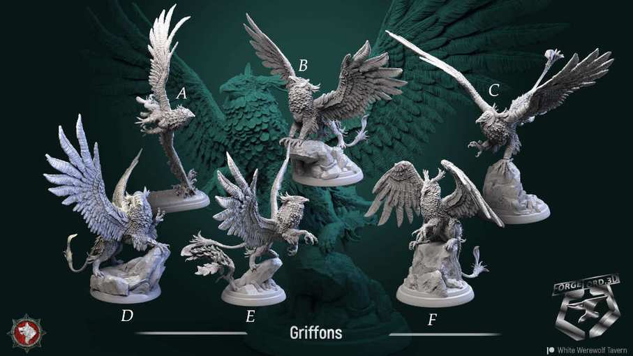 Griffons-32mm-figurines-fantasy-tabletop-RPG-3D-miniatures-white-werewolf-tavern