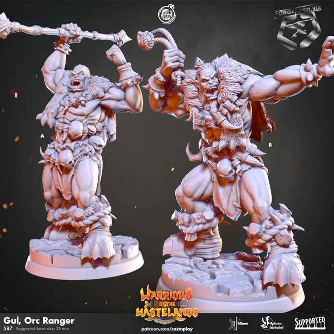 Gul,-Orc-Ranger-CastNPlay-Warriors-of-the-Wastelands-Collection--fantasy-tabletop-RPG-3D-miniatures