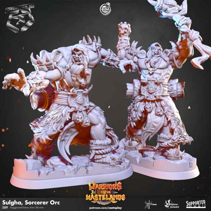 Sulgha,-Sorcerer-Orc-CastNPlay-Warriors-of-the-Wastelands-Collection--fantasy-tabletop-RPG-3D-miniatures