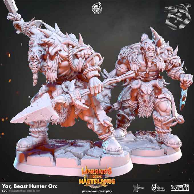 Yar,-Beast-Hunter-Orc-Orc-CastNPlay-Warriors-of-the-Wastelands-Collection--fantasy-tabletop-RPG-3D-miniatures
