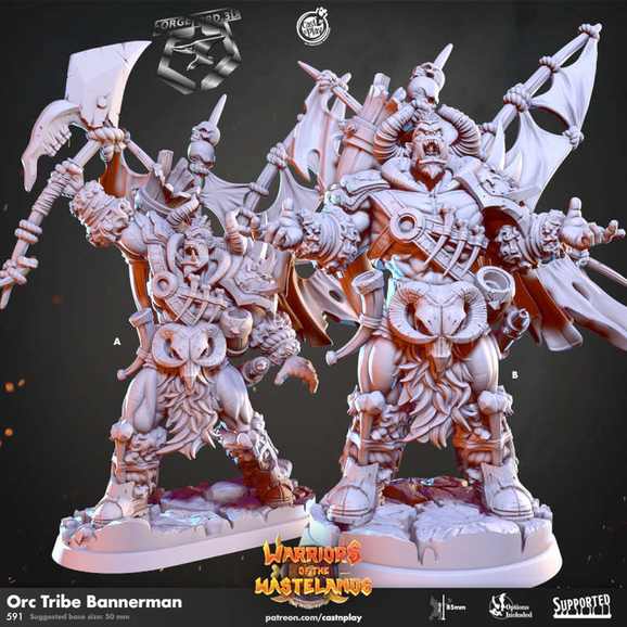 Orc-Tribe-Bannerman-CastNPlay-Warriors-of-the-Wastelands-Collection--fantasy-tabletop-RPG-3D-miniatures