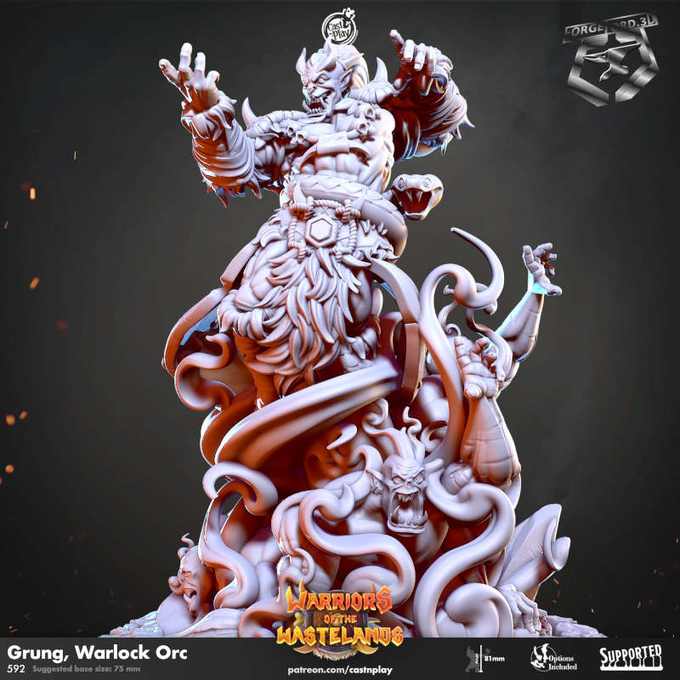 Grung,-Warlock-Orc-CastNPlay-Warriors-of-the-Wastelands-Collection--fantasy-tabletop-RPG-3D-miniatures