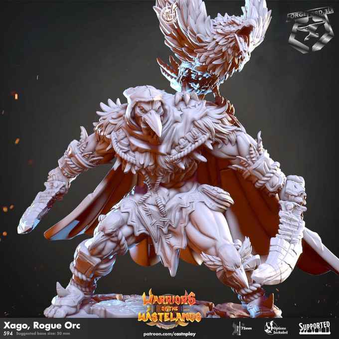 Xago,-Rogue-Orc-CastNPlay-Warriors-of-the-Wastelands-Collection--fantasy-tabletop-RPG-3D-miniatures