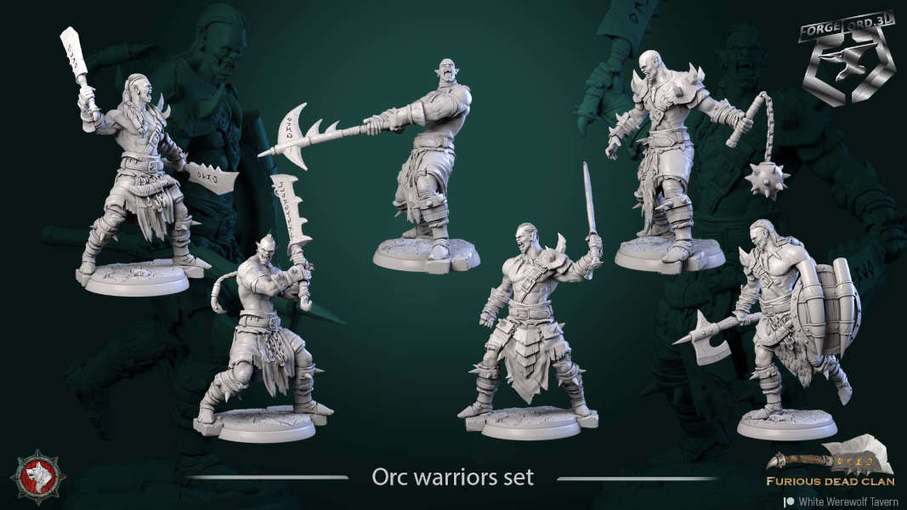 Orc-warriors-set-32mm-figurines-fantasy-tabletop-RPG-3D-miniatures-white-werewolf-tavern