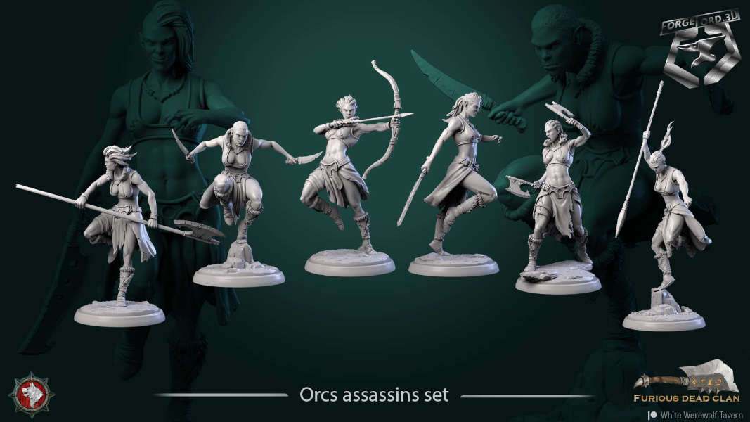Orcs-assassins-set-32mm-figurines-fantasy-tabletop-RPG-3D-miniatures-white-werewolf-tavern