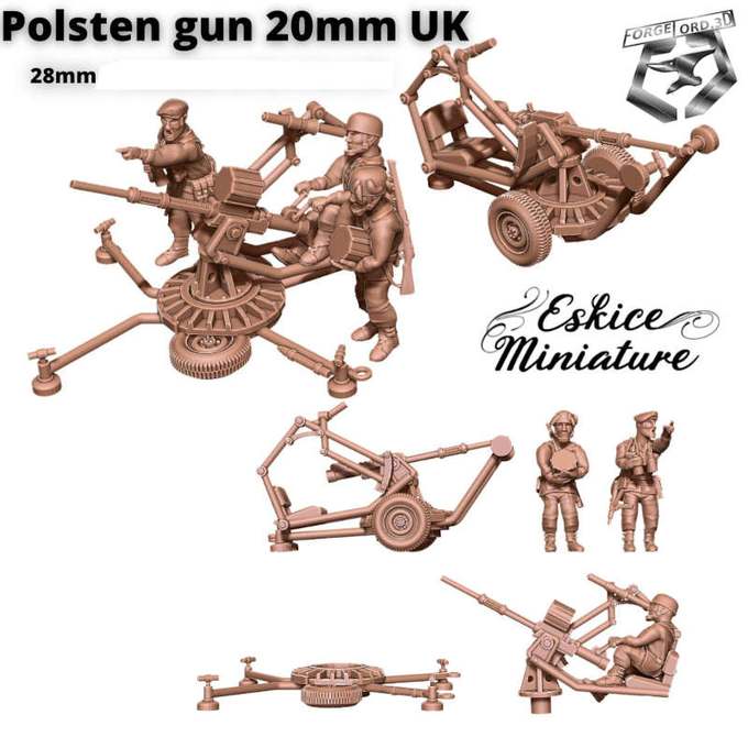 WWII-UK-polsten-gun-20mm-28mm-Figurines-3D-miniatures-Eskice-Miniature-historical-1