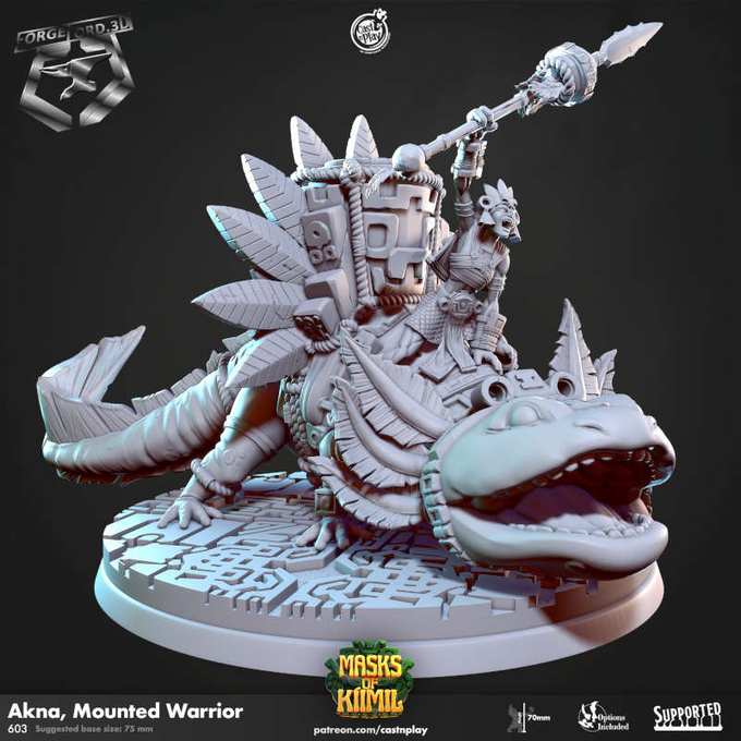 Akna,-Mounted-Warrior-CastNPlay-masks-of-kiimil-Collection--fantasy-tabletop-RPG-3D-miniatures