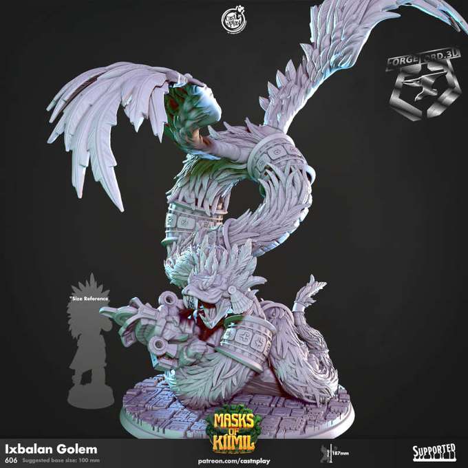 Ix-Ikal-Serpent-God-CastNPlay-masks-of-kiimil-Collection--fantasy-tabletop-RPG-3D-miniatures