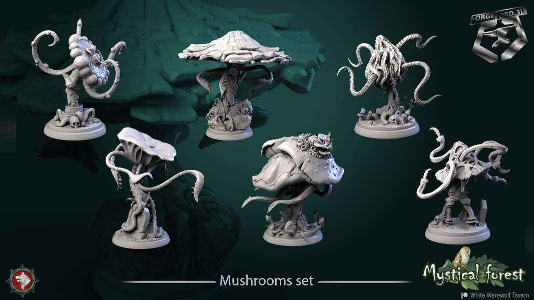 Mushrooms-set-32mm-figurines-fantasy-tabletop-RPG-3D-miniatures-white-werewolf-tavern