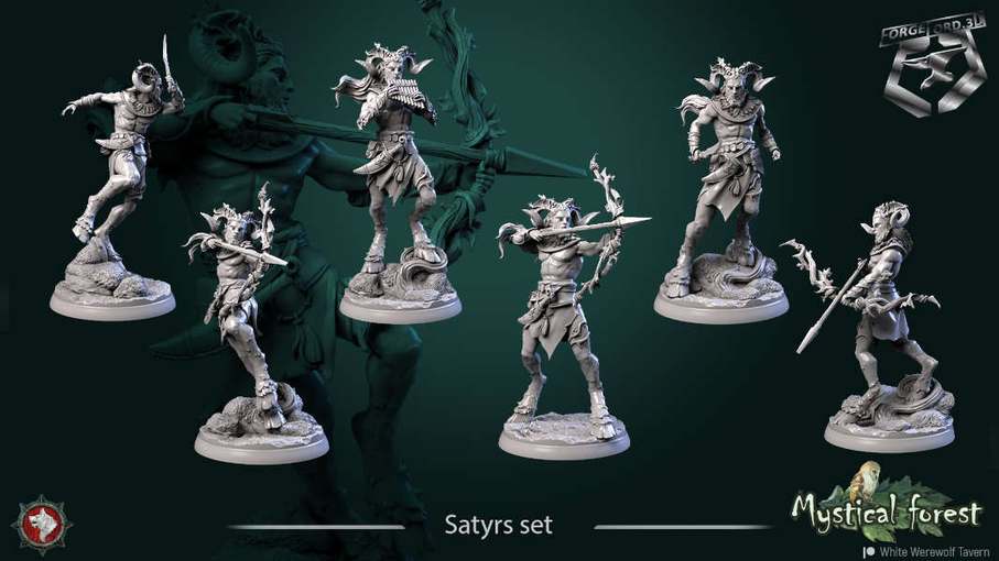 Satyrs-set-32mm-figurines-fantasy-tabletop-RPG-3D-miniatures-white-werewolf-tavern