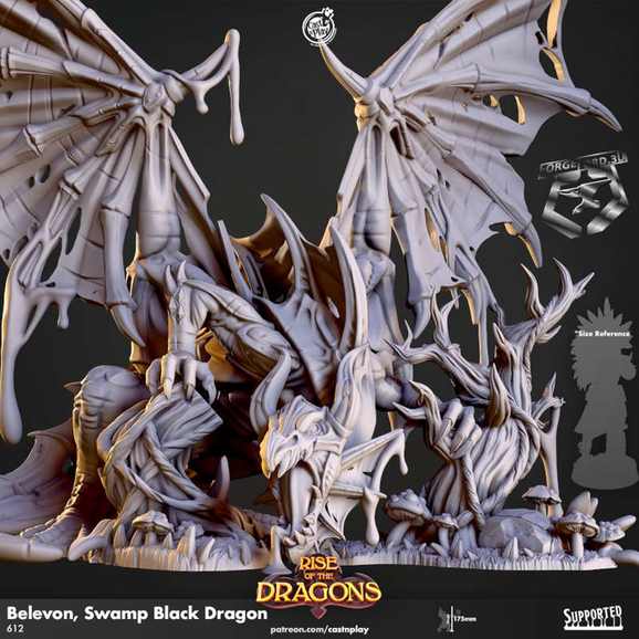 Belevon,-Swamp-Black-Dragon-CastNPlay-Rise-of-the-dragons-Collection--fantasy-tabletop-RPG-3D-miniatures
