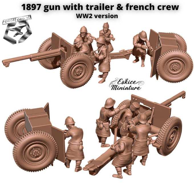 WWII-french-1897-Gun-with-trailer-and-crew-28mm-Figurines-3D-miniatures-Eskice-Miniature-historical-1