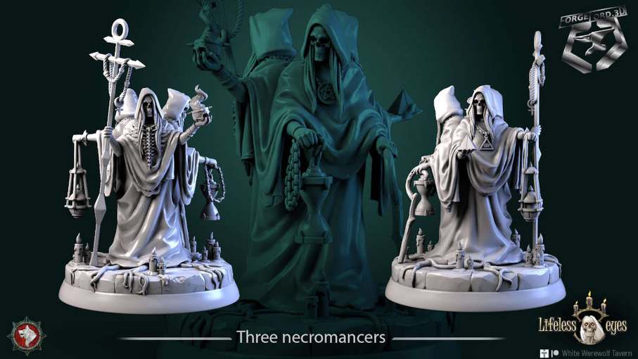 Three-necromancers-32mm-figurines-fantasy-tabletop-RPG-3D-miniatures-white-werewolf-tavern