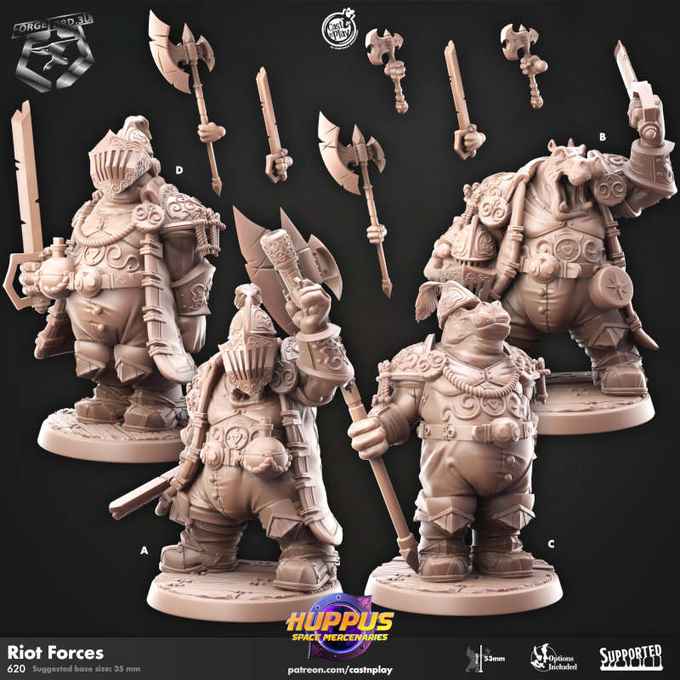 Riot-Forces-CastNPlay-hupus-space-mercenaries-Collection--fantasy-tabletop-RPG-3D-miniatures