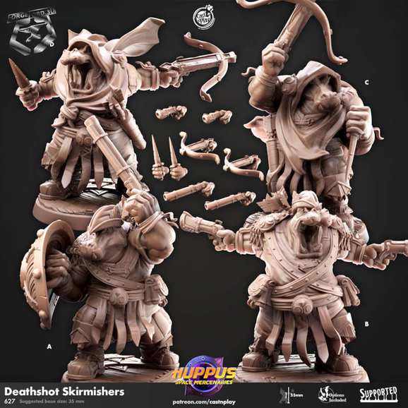 Deathshot-Skirmishers-CastNPlay-hupus-space-mercenaries-Collection--fantasy-tabletop-RPG-3D-miniatures