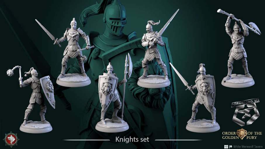 Knights-set-32mm-figurines-fantasy-tabletop-RPG-3D-miniatures-white-werewolf-tavern